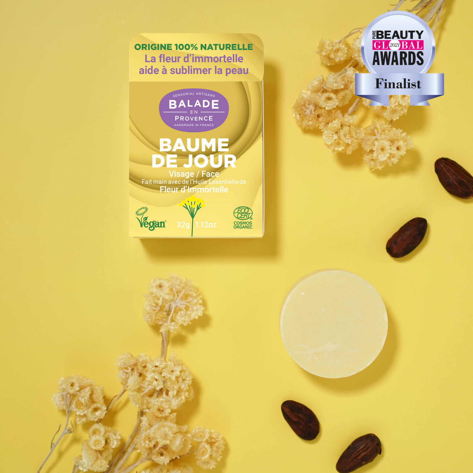 zero waste, zéro plastique, skincare, baume de jour, visage, cosmétique solide, cosmétique biologique, vegan, compostable, origine 100% naturelle