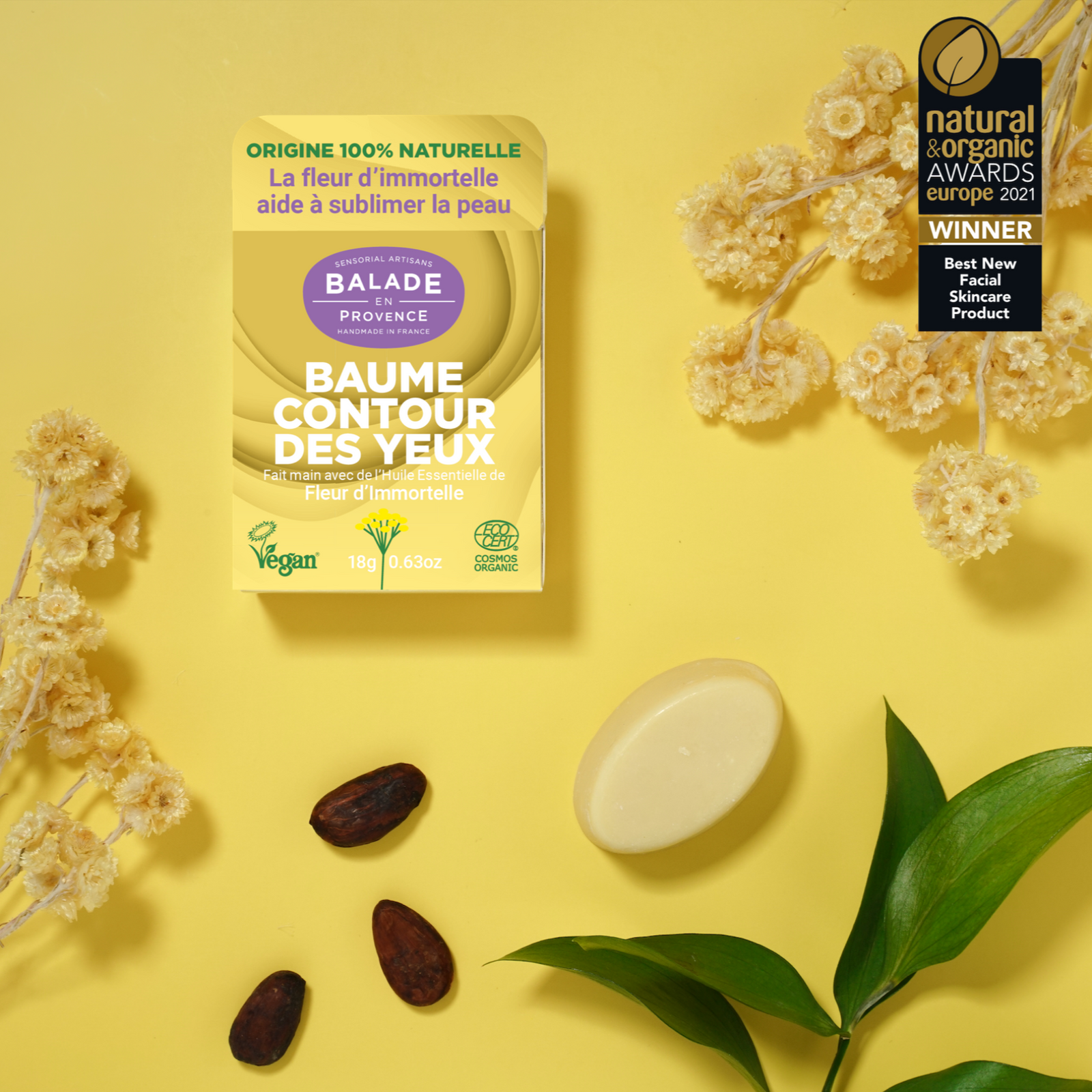 zero waste, zéro plastique, skincare, baume, contour des yeux, fait main, cosmétique solide, cosmétique biologique, vegan, compostable, origine 100% naturelle